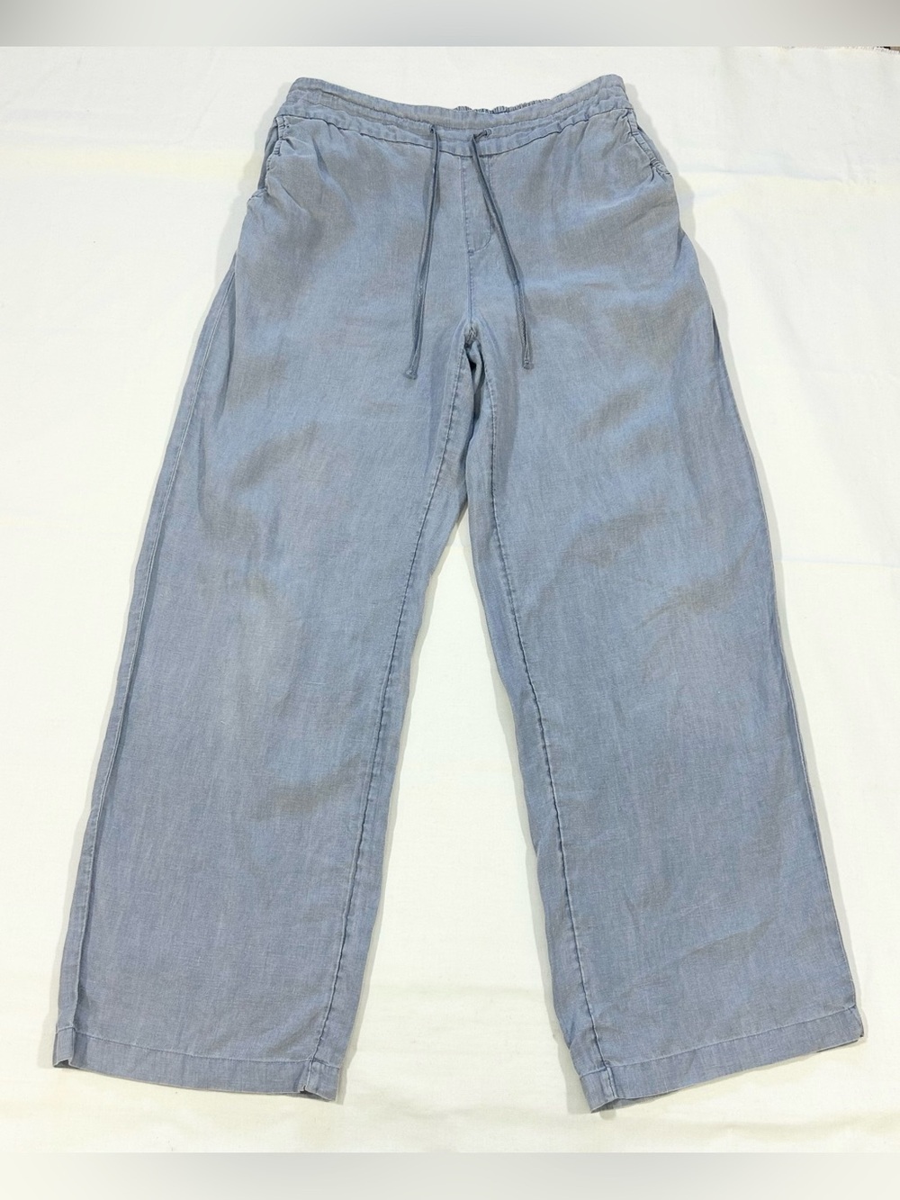 Cynthia Rowley Womens Sz XL 100% Linen Wide Leg Trousers Pants Cottagecore Blue